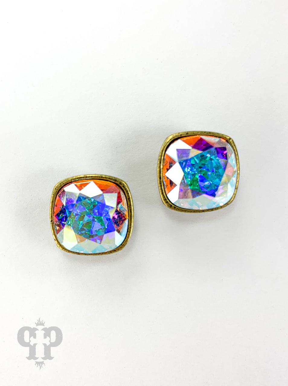 PINK PANACHE 12mm CUSHION CUT BRONZE POST EARRING - e448BAB