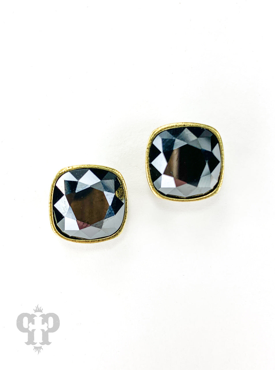PINK PANACHE 12MM BLACK CRYSTAL BRONZE STUDS - E448BBL