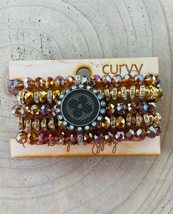 UPCYCLED CURVY STRETCH BRACELET BRONZE CLOVER - GOLD