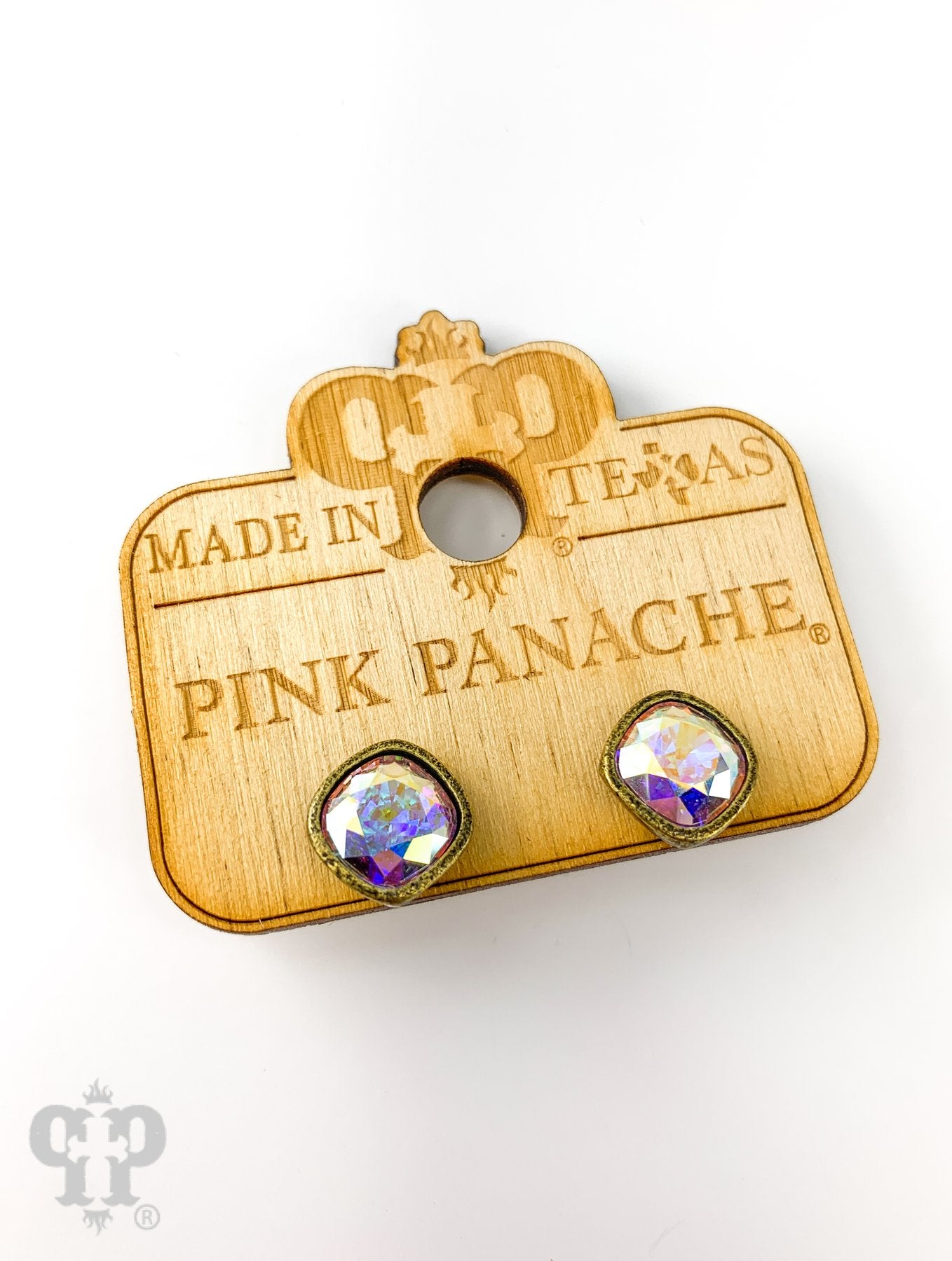 PINK PANACHE BRONZE AB CUSHION CUT STUDS 8MM - E540BAB