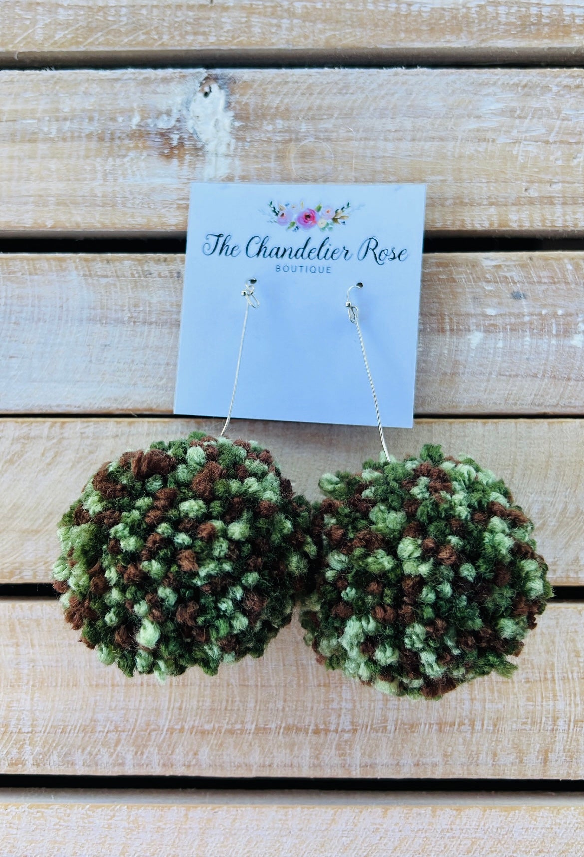 LARGE POM POM EARRINGS - CAMO