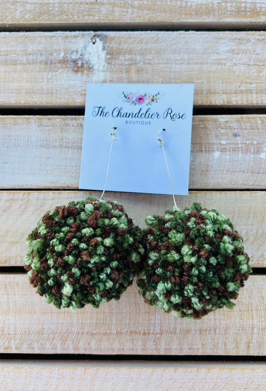 LARGE POM POM EARRINGS - CAMO