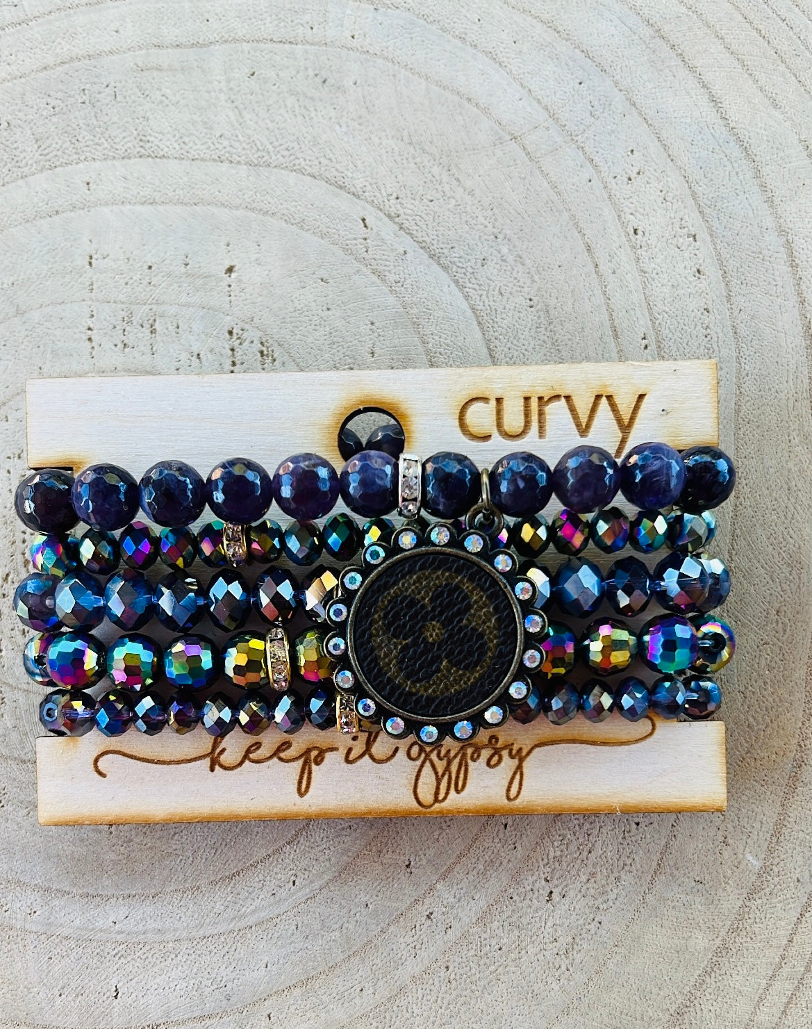 UPCYCLED CURVY STRETCH BRACELET BRONZE CLOVER - PURPLE