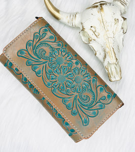 AMERICAN DARLING TURQUOISE LEATHER TOOLED CROSSBODY - ADBG609