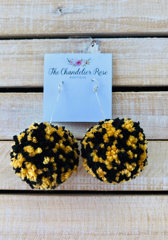 LARGE POM POM EARRINGS - YELLOW AND BLACK