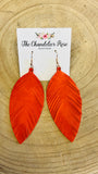 Genuine Leather Leaf Earrings - Rust