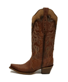 CORRAL WOMEN'S TAN OVERLAY & EMBROIDERY STUD SNIP TOE BOOTS - Z5088
