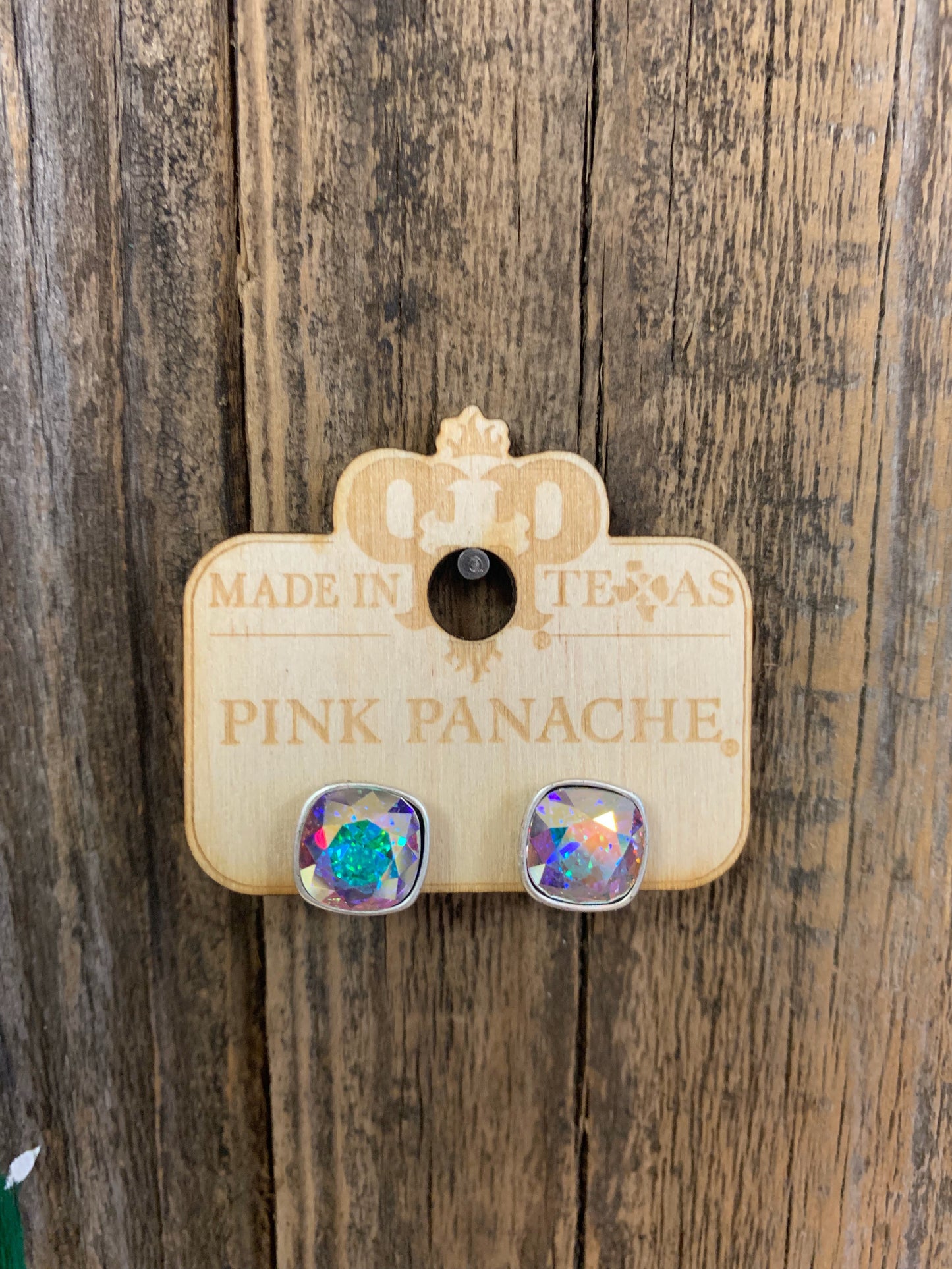 PINK PANACHE SILVER CUSHION CUT STUDS 10MM - E509SAB