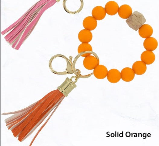 Color Silicone Beaded Key Ring Keychain - SOLID ORANGE