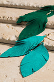 Genuine Leather Leaf Earrings - Turquoise