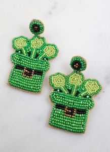 Leprechaun Hat with Clovers Earring GREEN