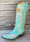 CORRAL LADIES TURQOUISE FLOWERED EMBROIDERY BOOTS - A4239