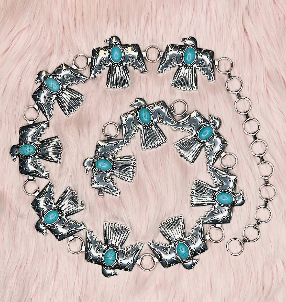 WESTERN THUNDERBIRD SEMI STONE CONCHO BELT - SILVER