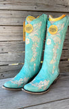 CORRAL LADIES TURQOUISE FLOWERED EMBROIDERY BOOTS - A4239