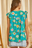 FLUTTER SLEEVES ROUND NECKLINE TOP - Emerald
