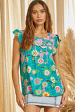 FLUTTER SLEEVES ROUND NECKLINE TOP - Emerald